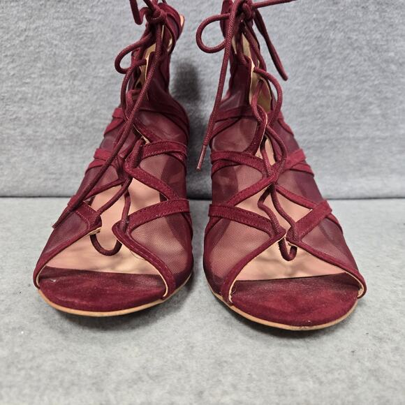 Torrid Burgundy Mesh Scalloped Lace Up Mini Wedge Size 10.5W - Picture 3 of 9